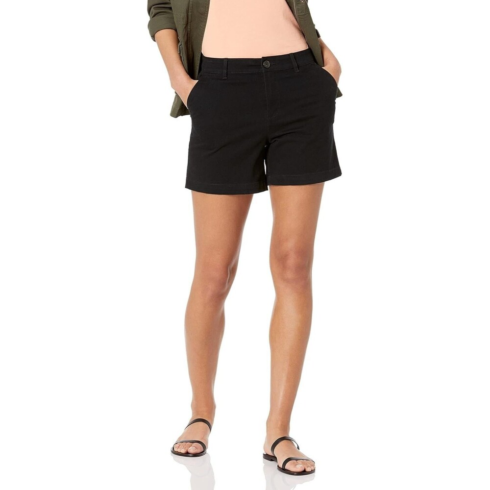 Amazon Essentials Women's Shorts Size 8 Black 5" Inseam Mid-Rise Slim-Fit Curvy